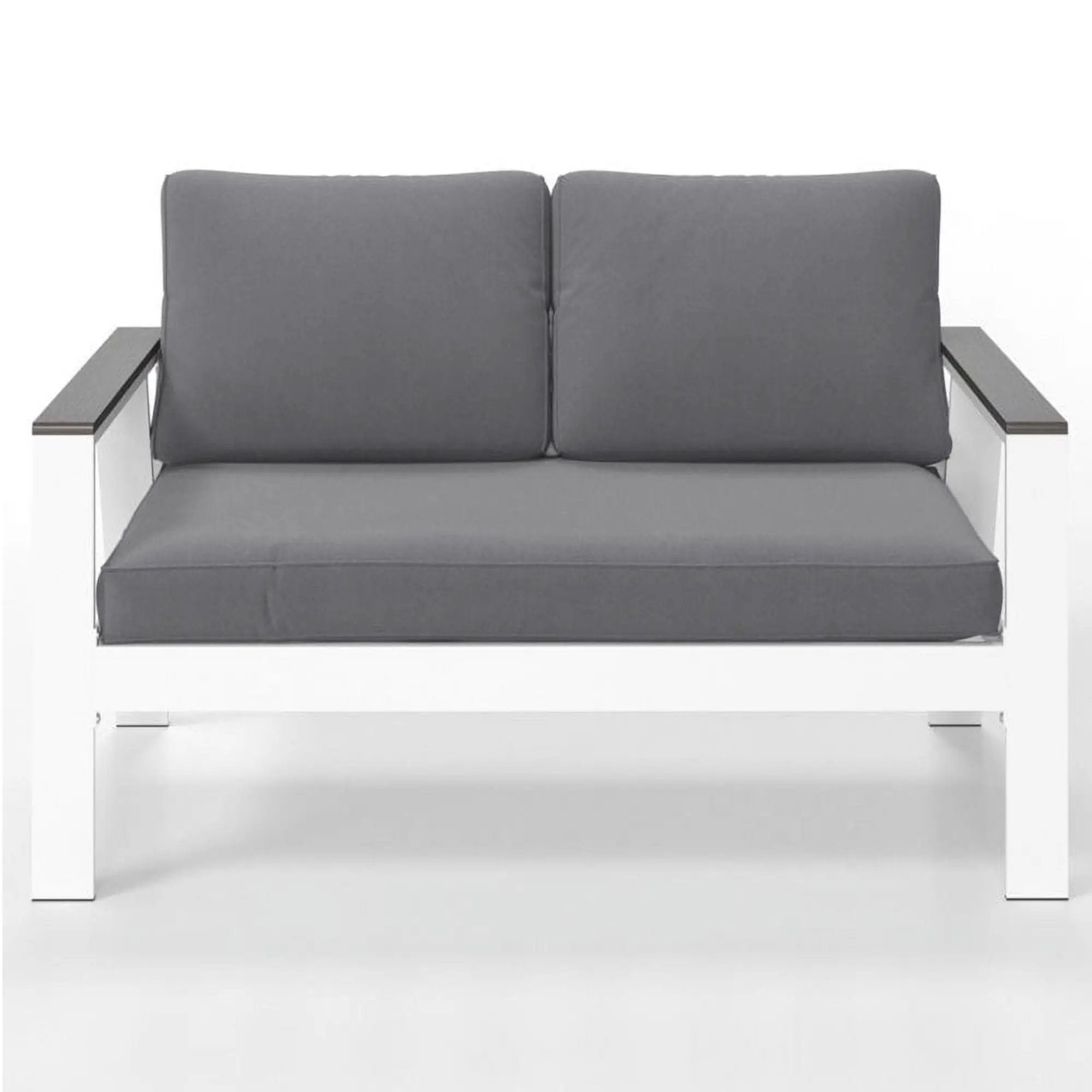 All Weather Patio Loveseat With Armrests & Angled Backrest - White / Gray by HouseOfZazla