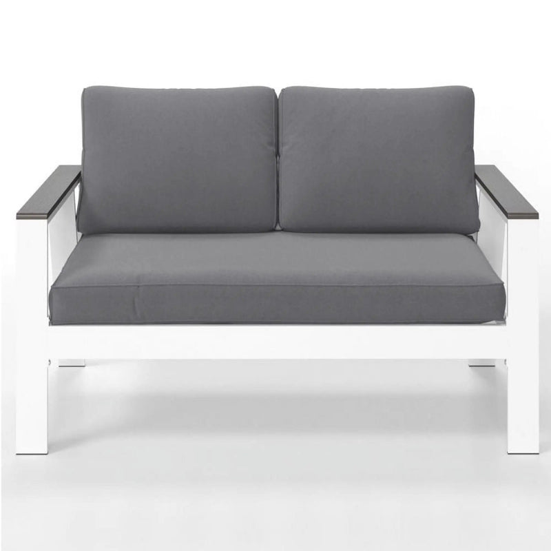 All Weather Patio Loveseat With Armrests & Angled Backrest - White / Gray by HouseOfZazla