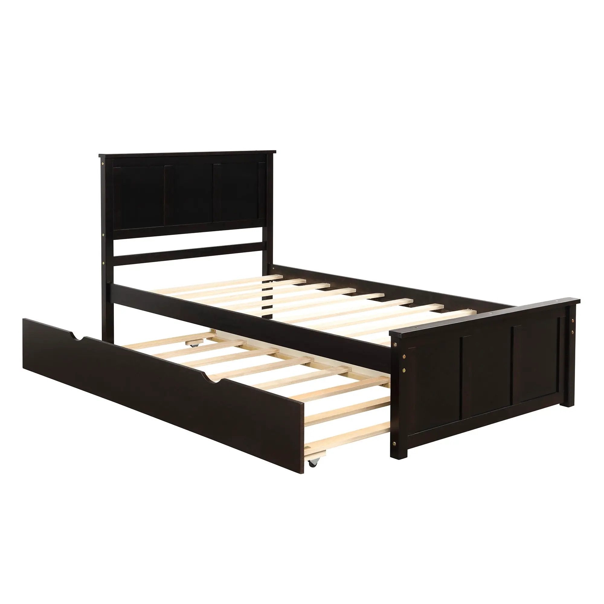 Platform Bed With Twin Trundle, Twin Size - Espresso by HouseOfZazla