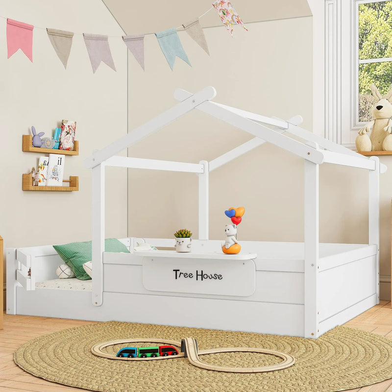 Full Size Floor Bed with Guardrails and Roof by HouseOfZazla
