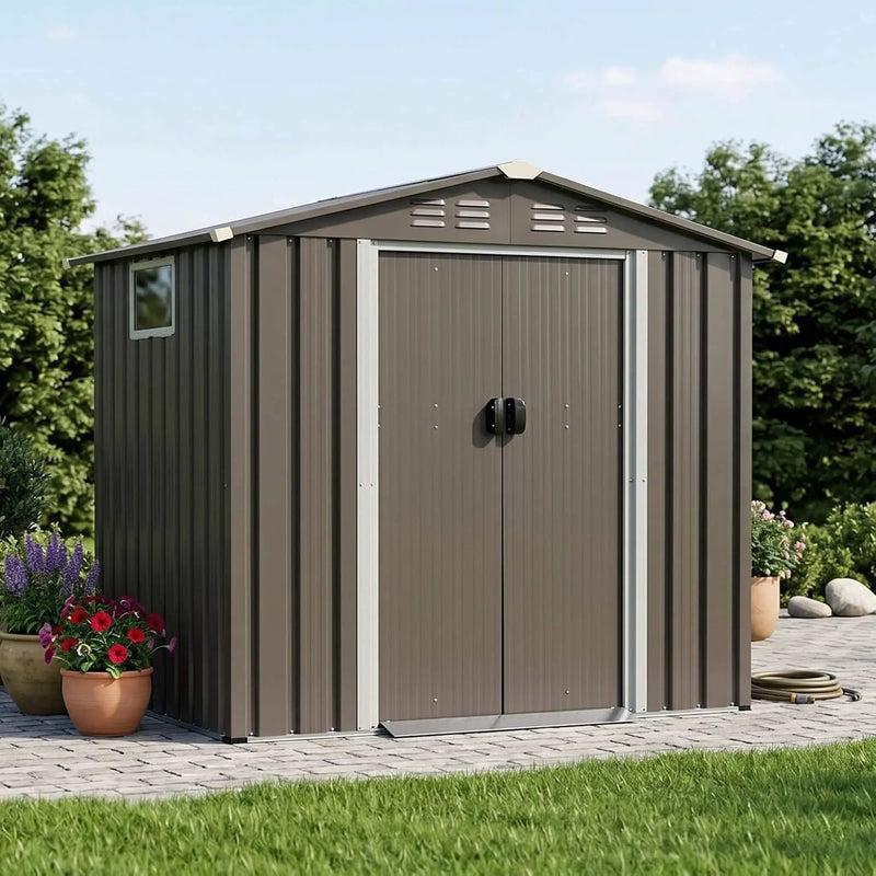 [04X06FT] Alora Outdoor All-Weather Galvanized Metal Storage Shed With Sliding Door (SAK96472) by SAKSBY WHOLESALE