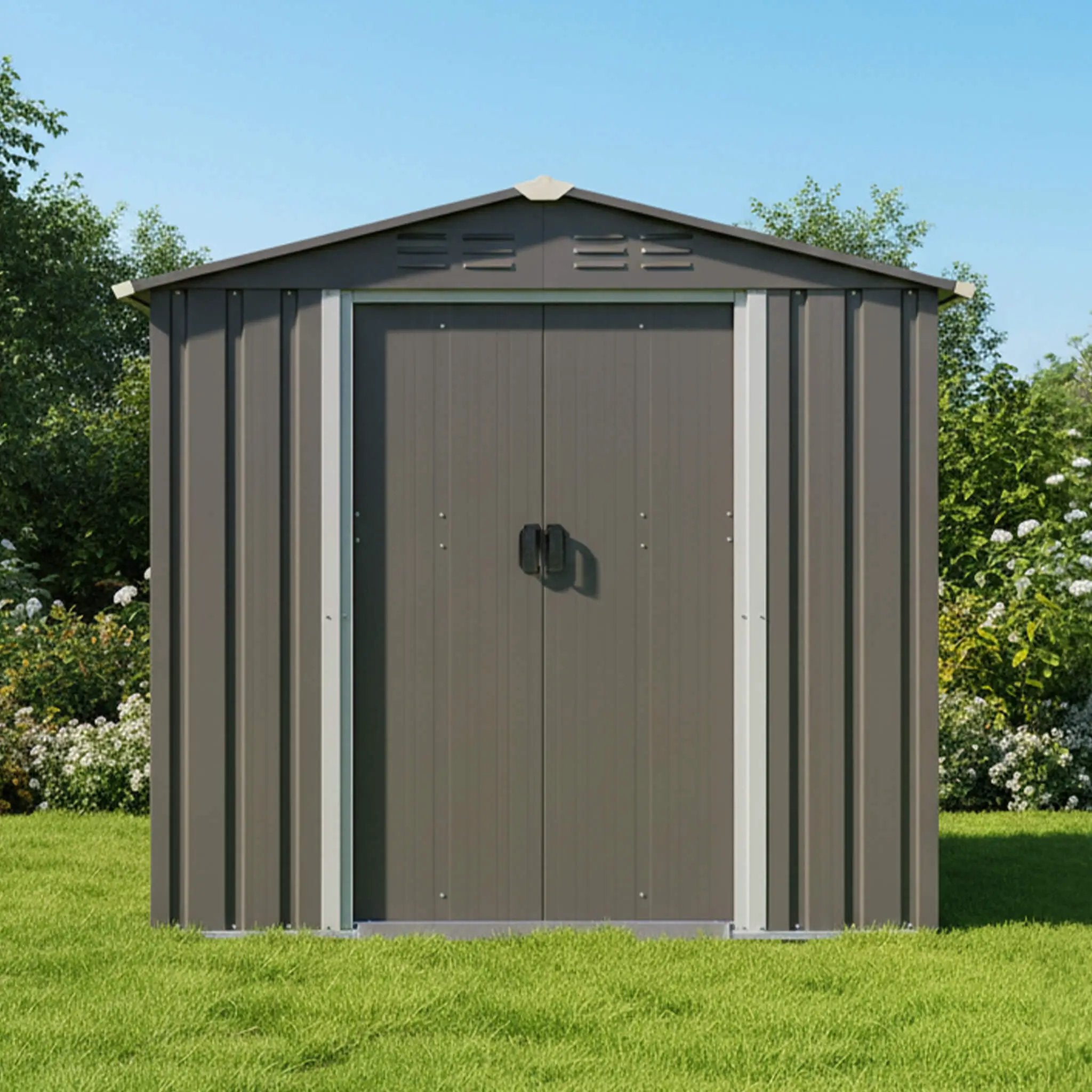 [04X06FT] Alora Outdoor All-Weather Galvanized Metal Storage Shed With Sliding Door (SAK96472) by SAKSBY WHOLESALE