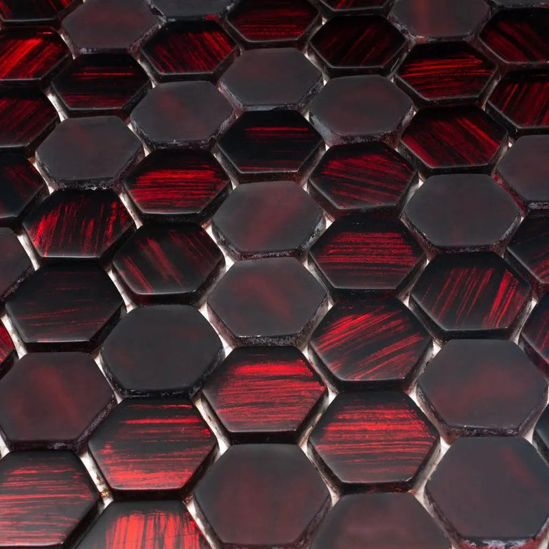 Berry Red 11x11 Glossy Matte Hexagon Glass Mosaic Tile (5 pack, 4.43 sq ft/case) by Apollo Tile