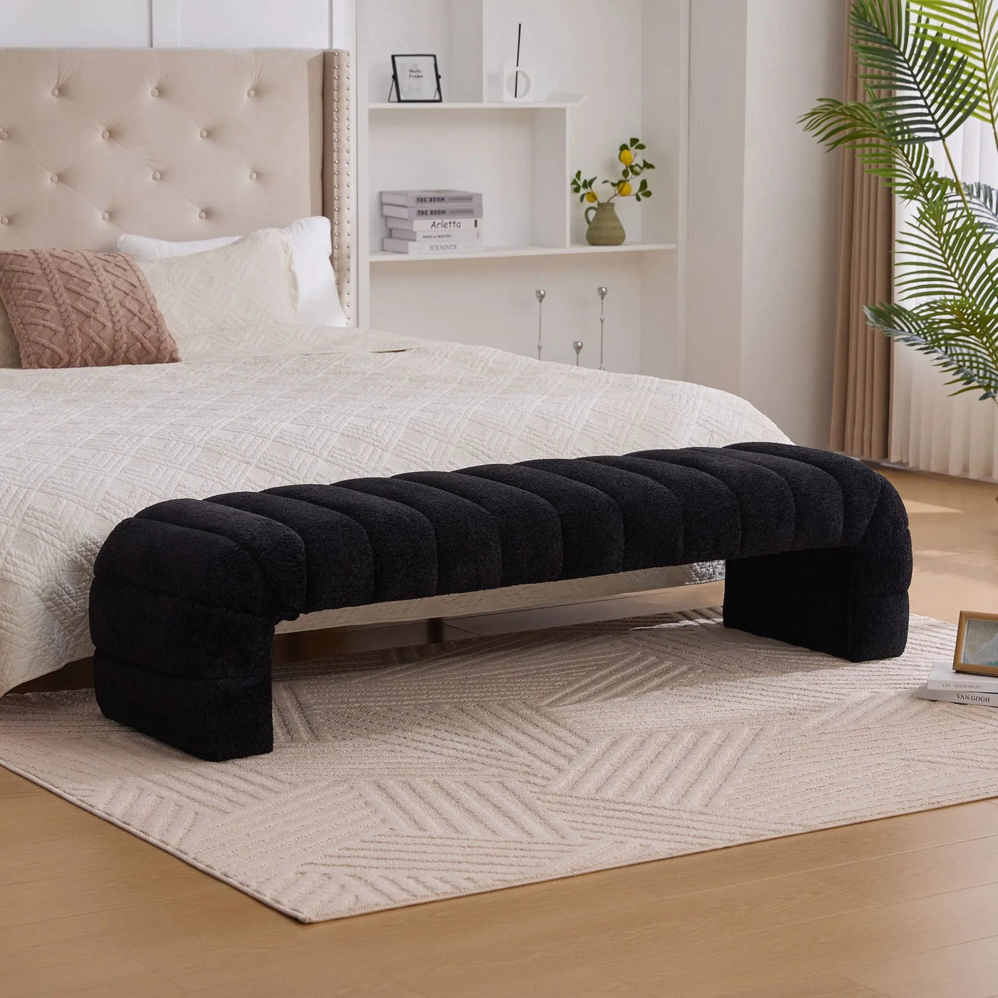 Modern Upholstered Armless Bed Bench With Channel Tufted Design by Unique Piece Furniture