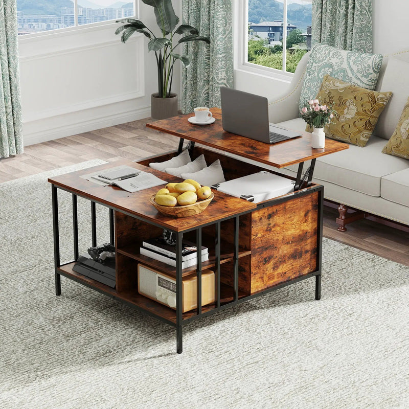 Lift Top Coffee Table With Storage Adjustable Height - Black by Unique Piece Furniture