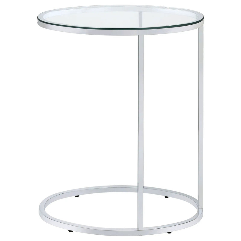 Kyle Oval Glass Top C-Shaped Sofa Side Table Chrome by Unique Piece Furniture