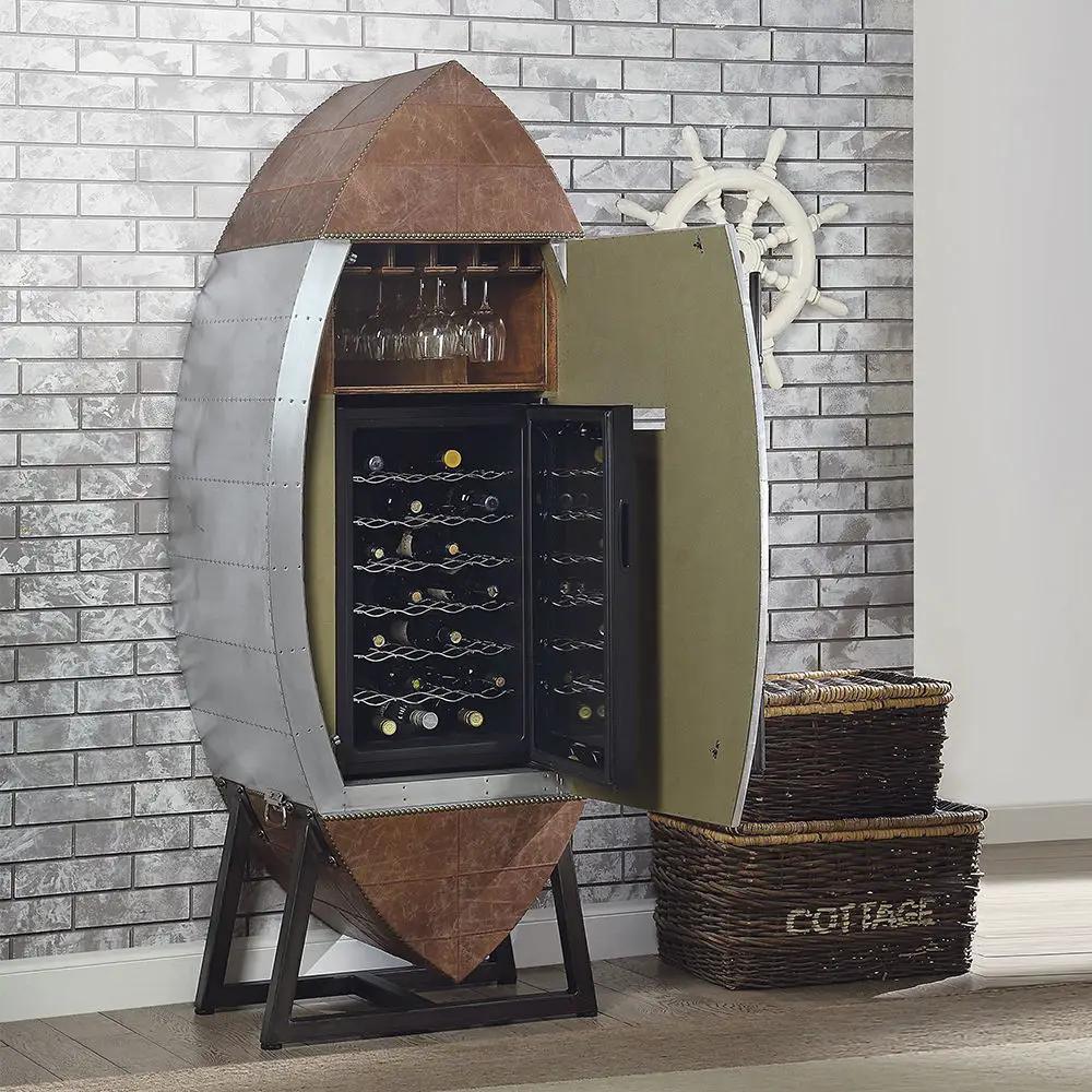 Brancaster - Wine Cooler - Retro Brown Top Grain Leather & Aluminum by Unique Piece Furniture