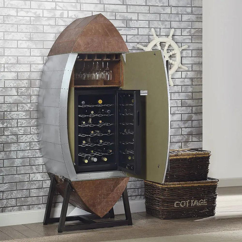 Brancaster - Wine Cooler - Retro Brown Top Grain Leather & Aluminum by Unique Piece Furniture