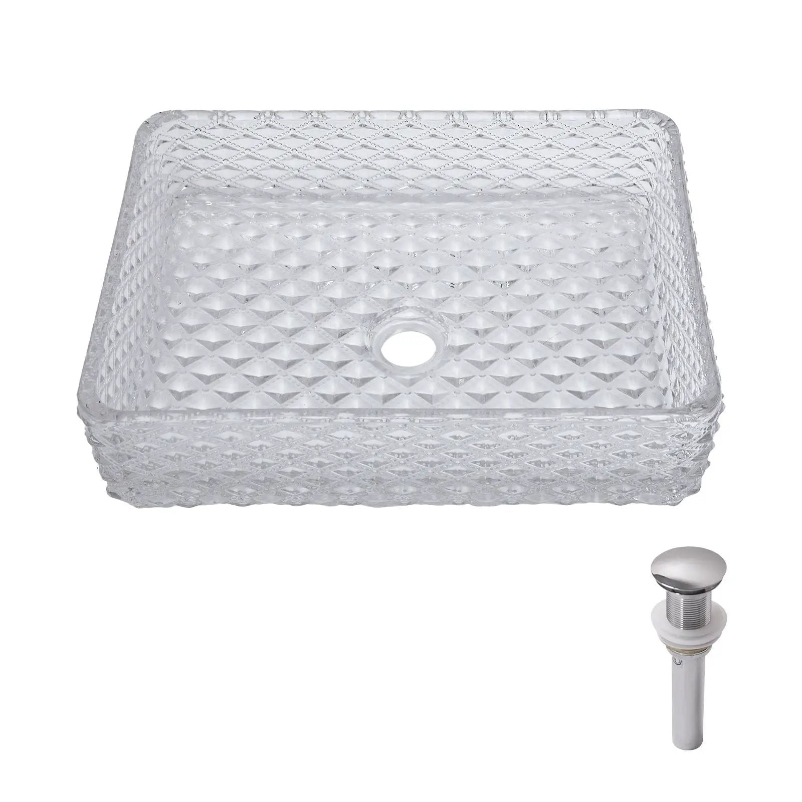 Rectangle Vessel Sink With Diamond Texture With Pop Up Drain (No Faucet) - White by HouseOfZazla