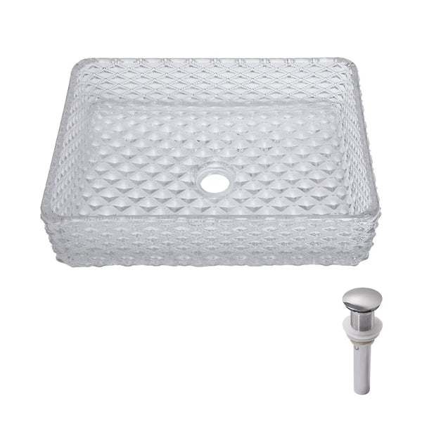 Rectangle Vessel Sink With Diamond Texture With Pop Up Drain (No Faucet) - White