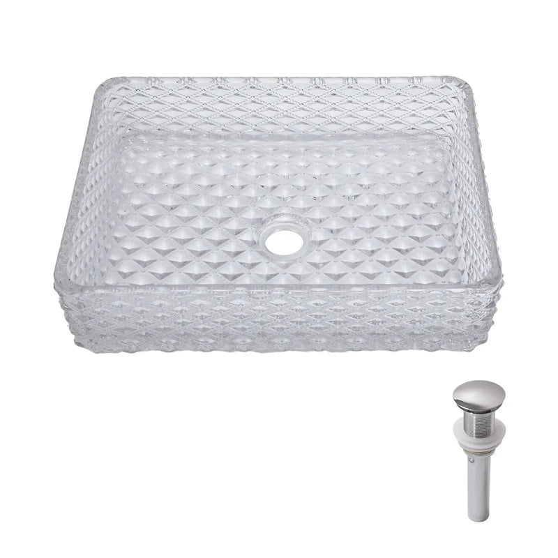 Rectangle Vessel Sink With Diamond Texture With Pop Up Drain (No Faucet) - White by HouseOfZazla