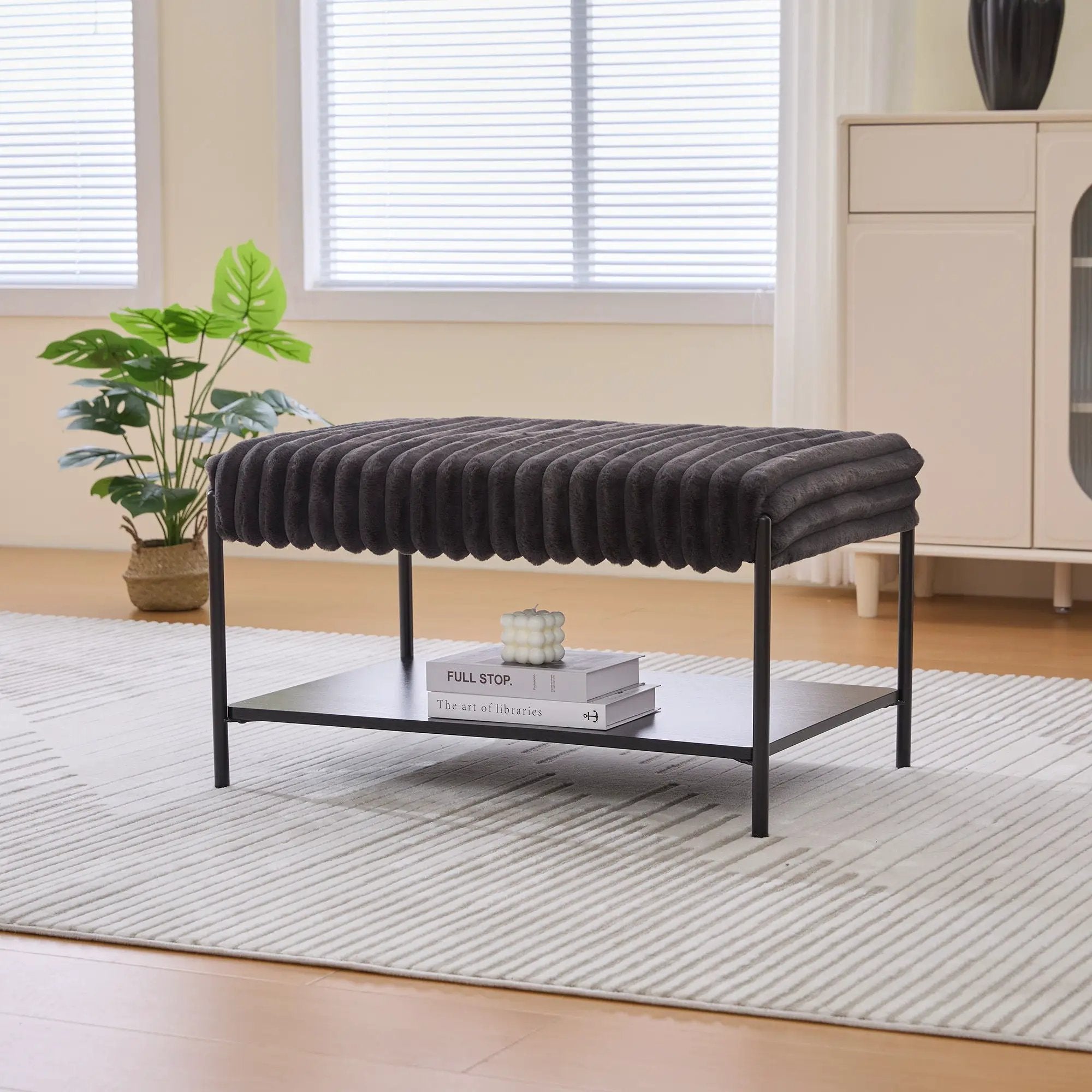 Upholstered Ottoman Coffee Table Foot Rest With Open Storage by Unique Piece Furniture