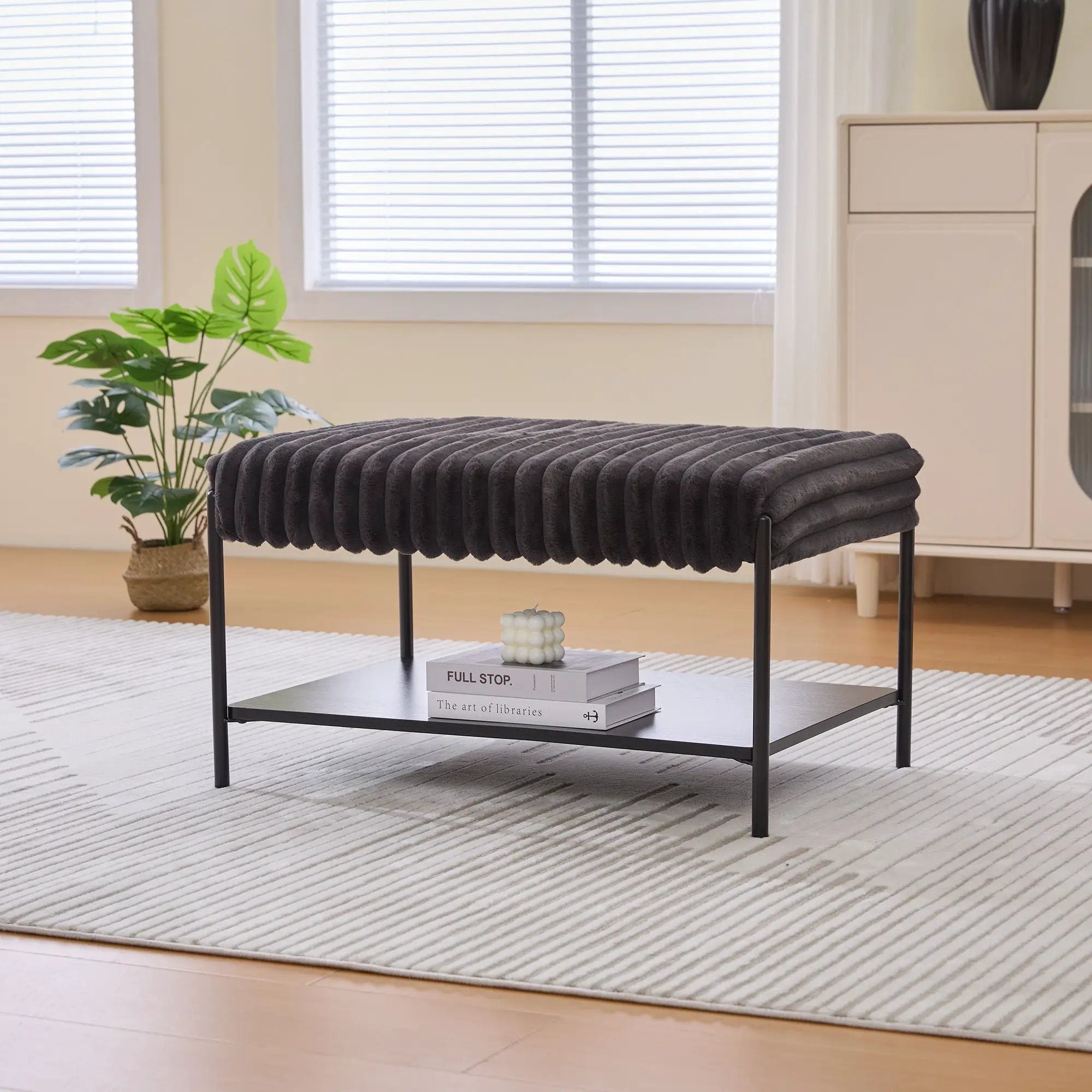 Upholstered Ottoman Coffee Table Foot Rest With Open Storage by HouseOfZazla