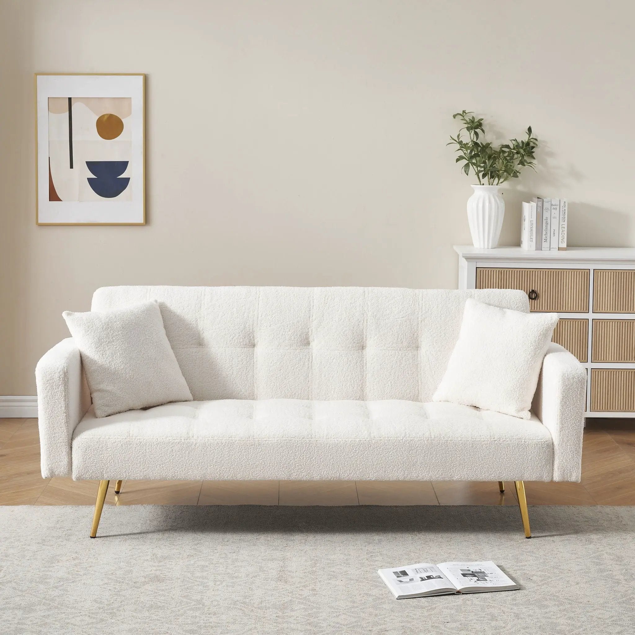 Teddy Fleece Sofa Bed With Luxurious Throw Pillows by Unique Piece Furniture