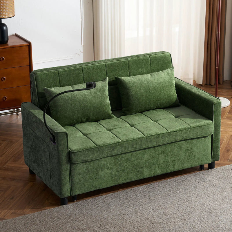 Loveseat Sofa Bed Sleeper With Reversible Backrest, Side Pockets, USB Ports, Phone Holder