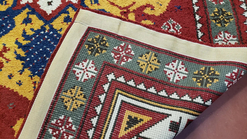 Colorful Moroccan Heriz Rug 6x9, Large Central Medallion, Red Yellow Blue by Jewel Rugs