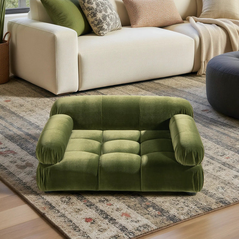 Marcel Upholstered Modern Small to Medium Pet Bed For Dogs and Cats Olive Green Velvet by HouseOfZazla