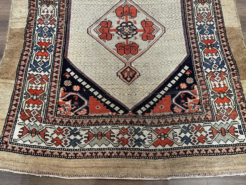 Rare Persian Sarab Tribal Runner Rug 4 x 10, Antique, Geometric Medallions, Camel Hair Runner by Jewel Rugs