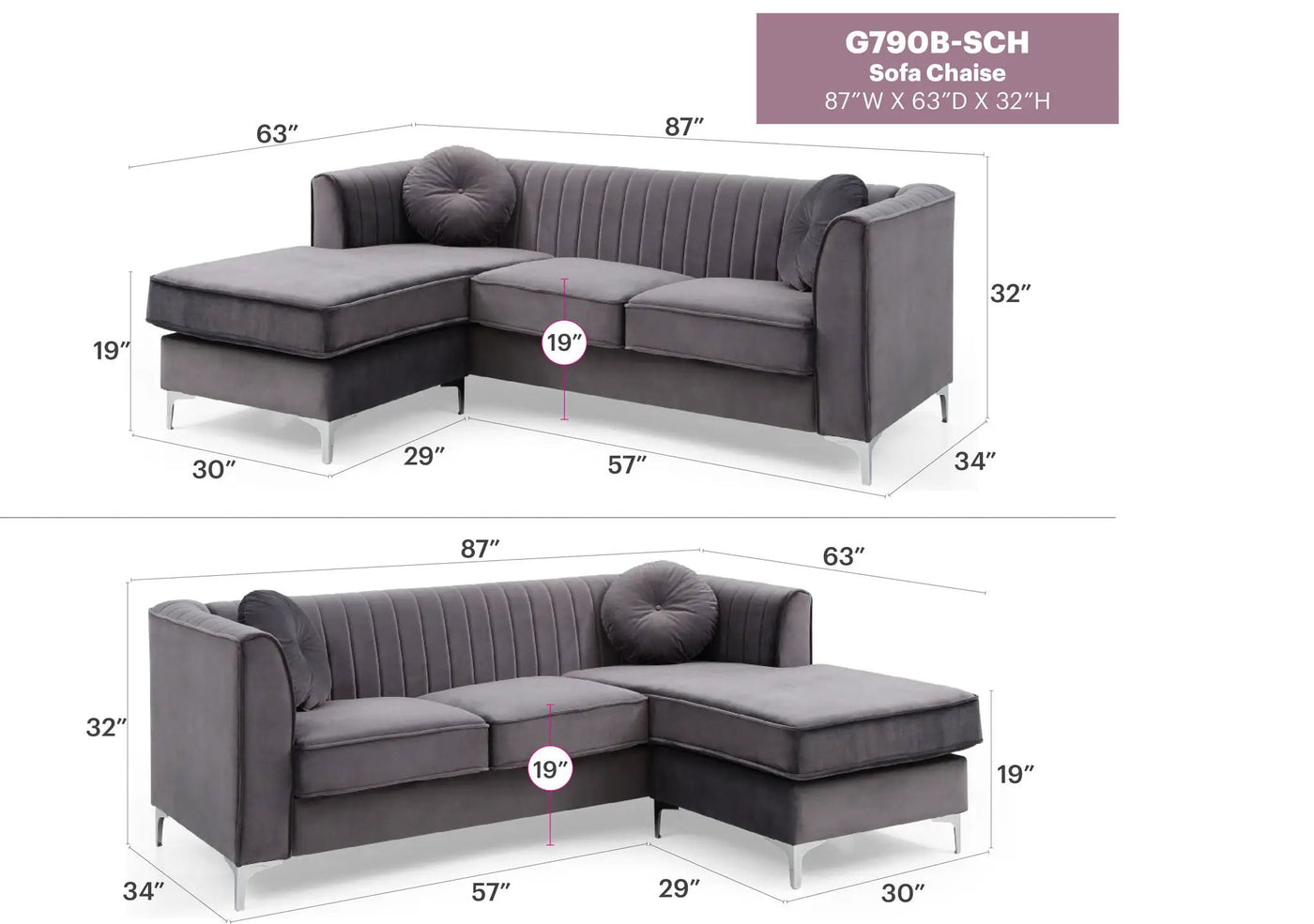 Delray - Micro Suede Sofa Chaise by HouseOfZazla