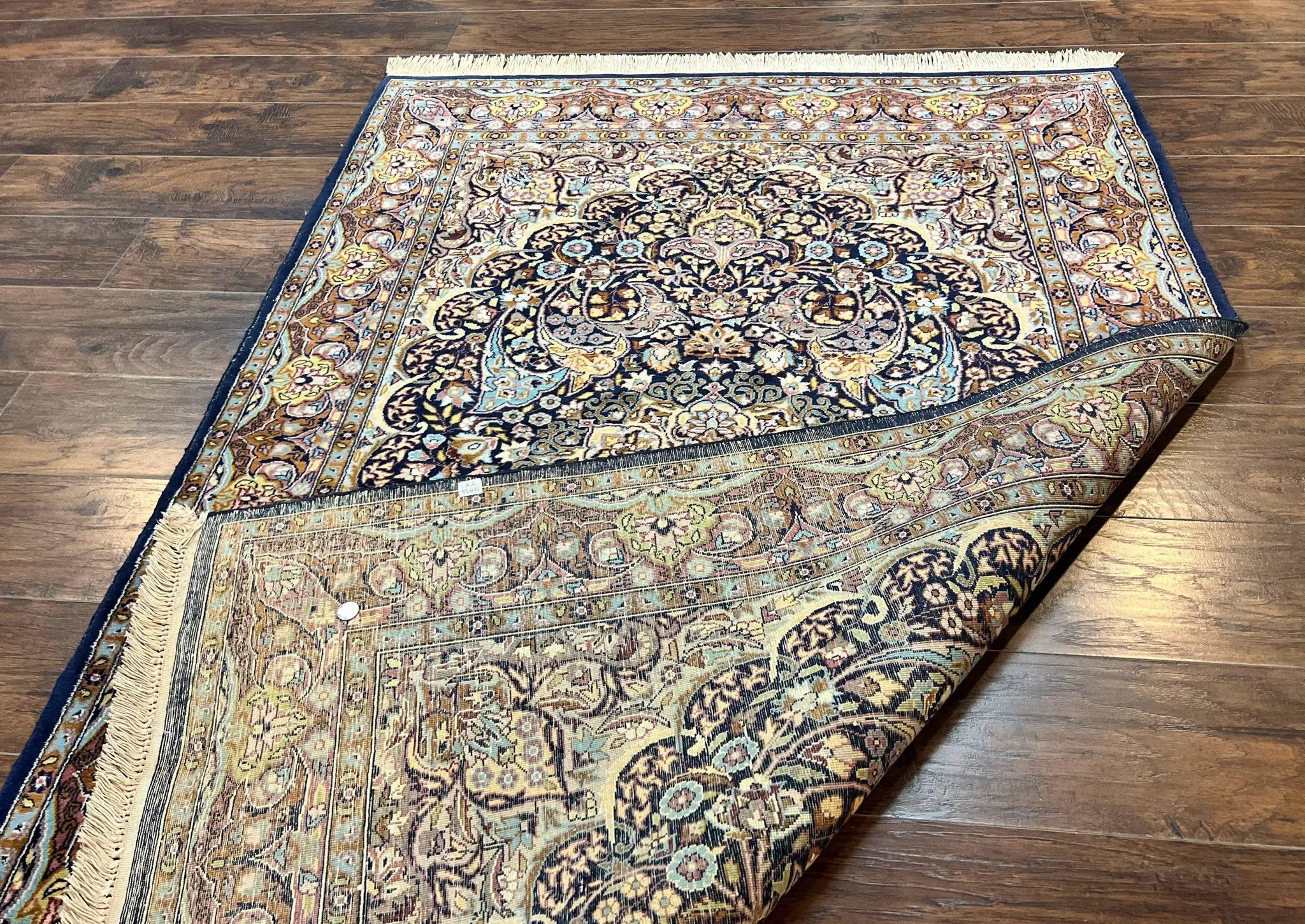 Pak Persian Rug 5x7, Navy Blue Hand Knotted Wool Oriental Carpet 5 x 7 ft, Floral Medallion, Traditional Vintage Pakistani Rug, 225 KPSI by Jewel Rugs