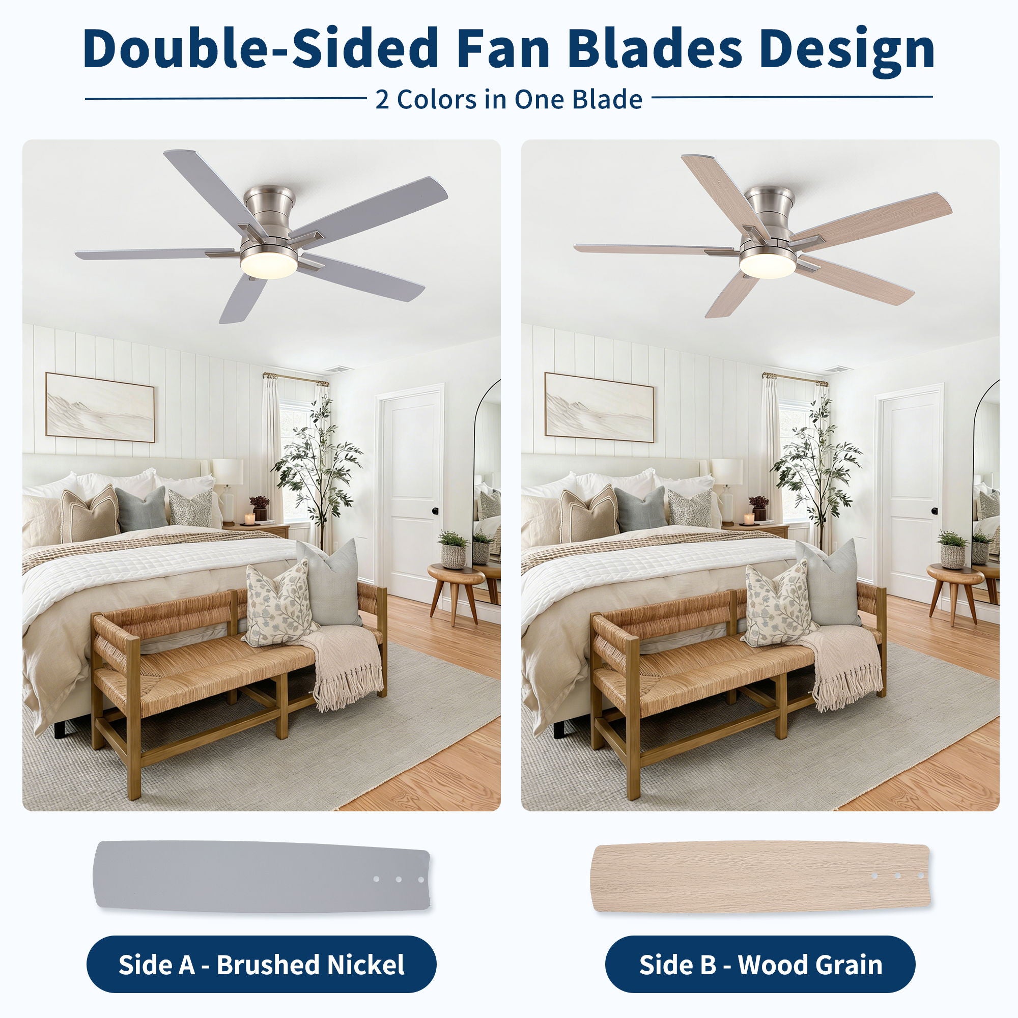 Mordern Flush Mount Ceiling Fan With Light And Remote Control by HouseOfZazla
