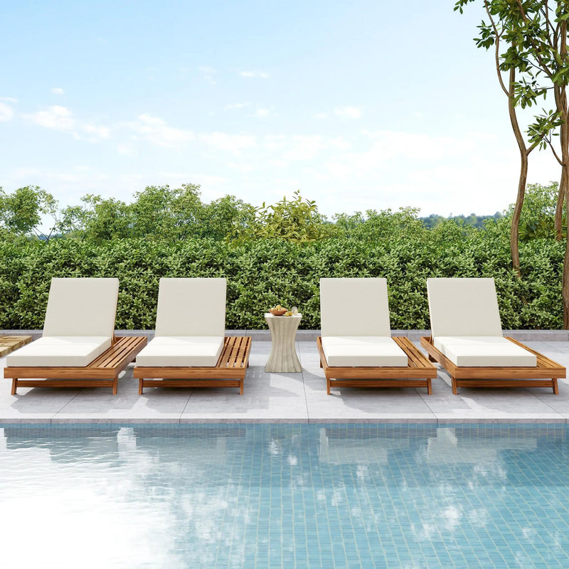 Lounge Chaise Set with Acacia Solid Wood and Cream Cushion by HouseOfZazla