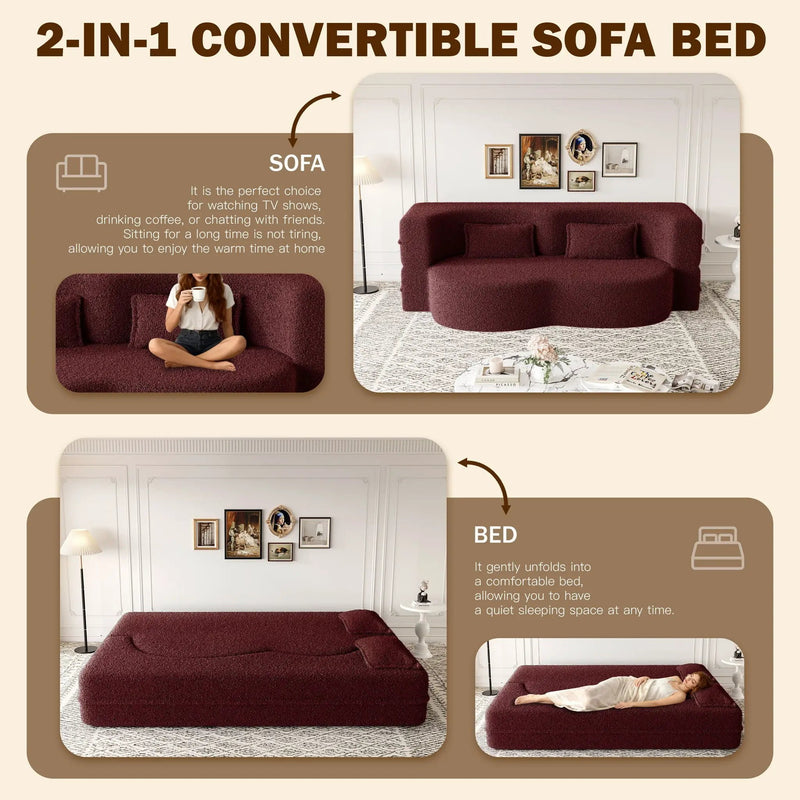 Modern Floor Sleeper Sofa Bed With 2 Pillows, Convertible Twin Size Folding Mattress For Living Room by HouseOfZazla