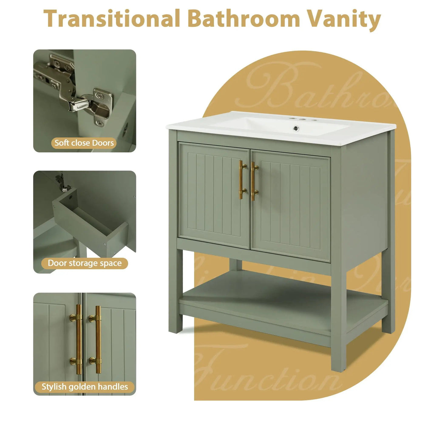 Elegant Bathroom Vanity With Ceramic Sink And Versatile Storage by HouseOfZazla