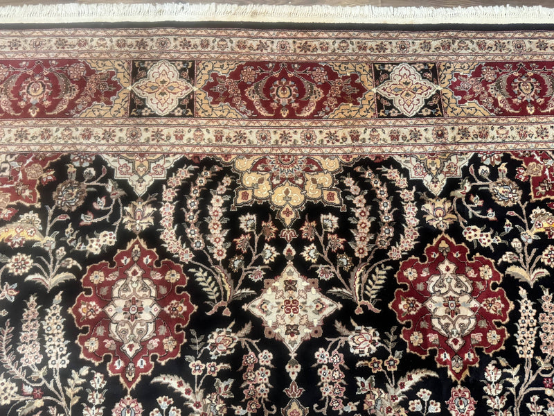 Sino Persian Rug 9x12, Black & Maroon, Wool and Silk, Allover Pattern by Jewel Rugs
