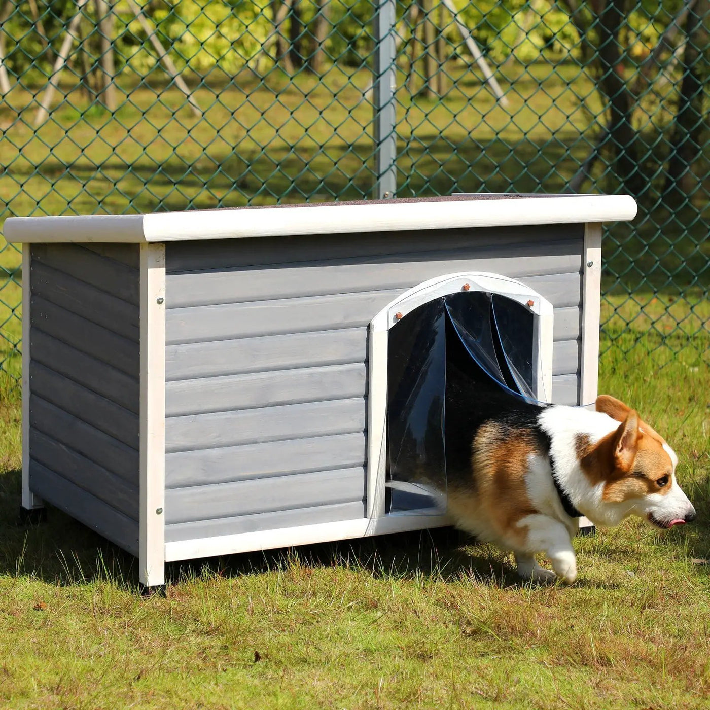 Medium Wooden Outdoor Dog House, Waterproof Roof, Elevated Floor, Adjustable Plastic Feet by HouseOfZazla