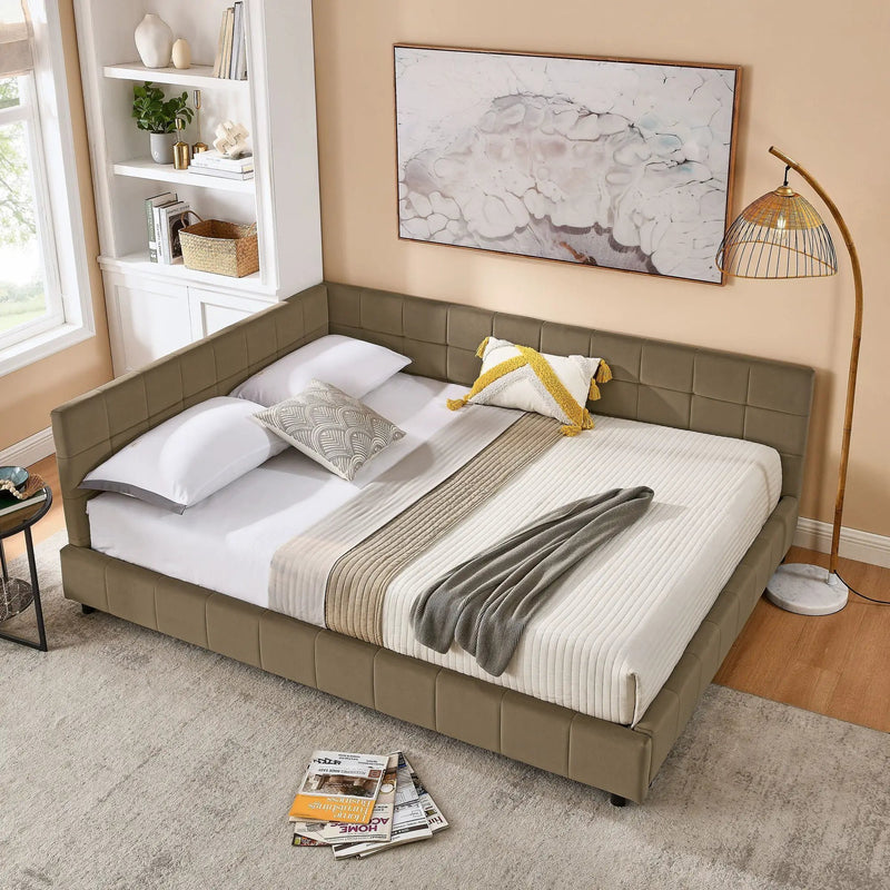 Mid-Century Storage Upholstered Tufted Bed Frame With Backrest And Armrests by Unique Piece Furniture