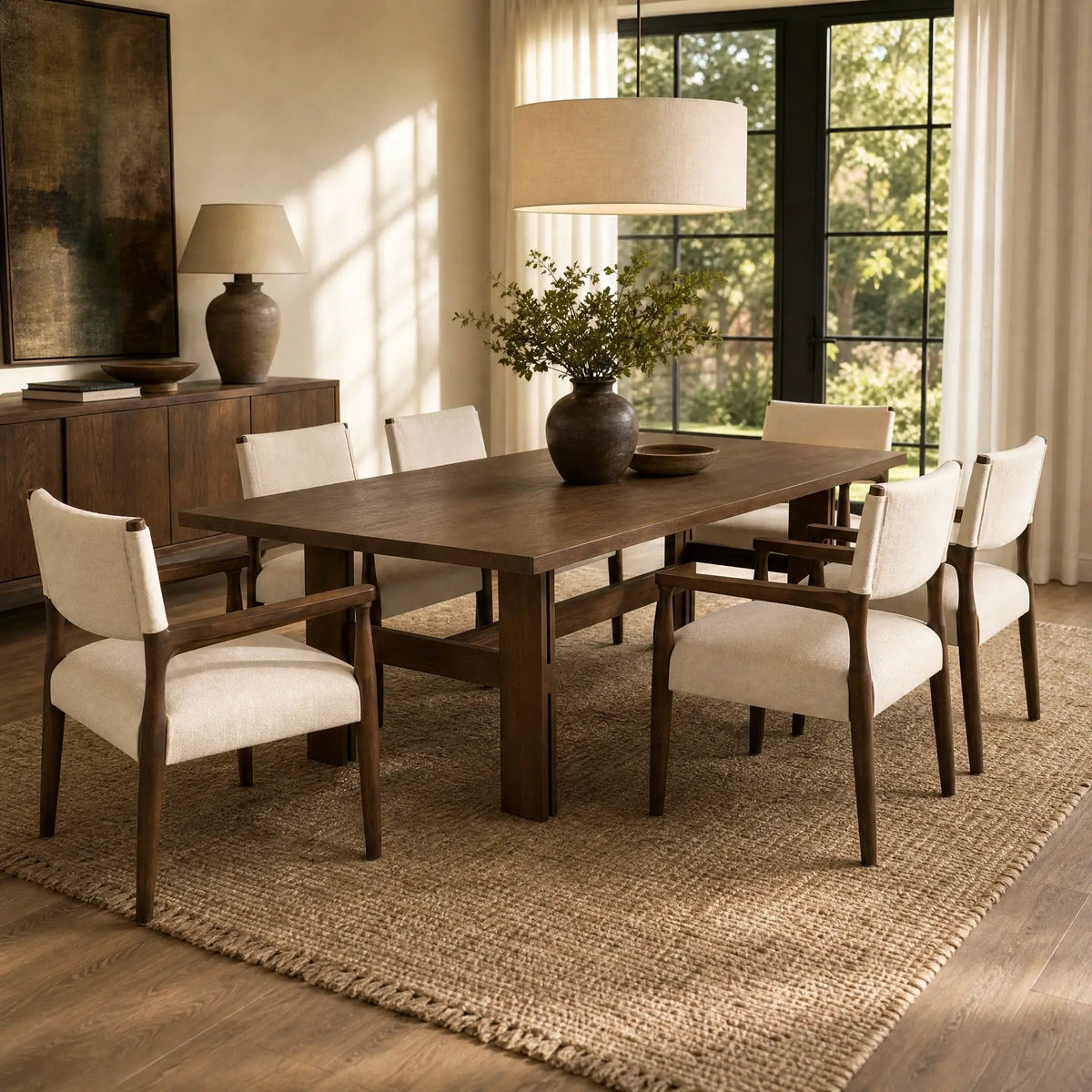 7-Piece Rectangular Dining Table Set, 71 Inch Rubber Wood by HouseOfZazla