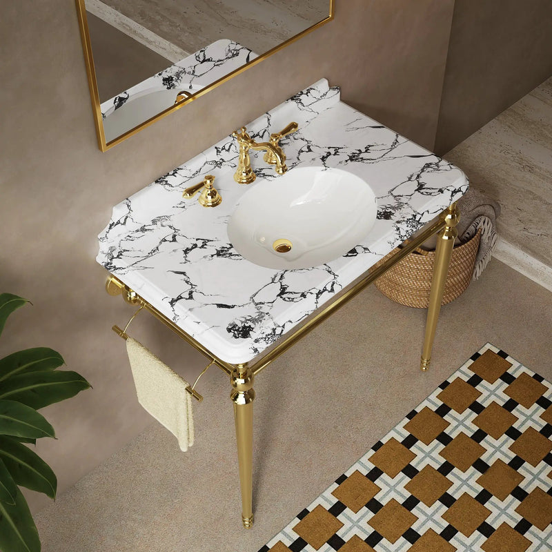 VICI 36" Bathroom Console Sink, Undermount Ceramic Vanity Basin by HouseOfZazla