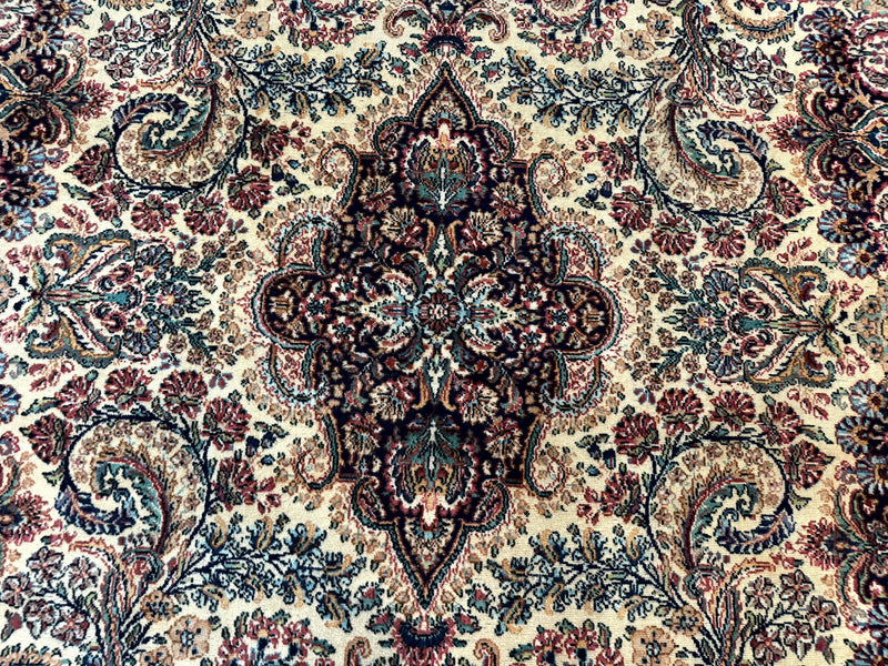 Antique Karastan Kirman Rug 8.8 x 12, Imperial Karastan #1427, Ivory Kirman by Jewel Rugs