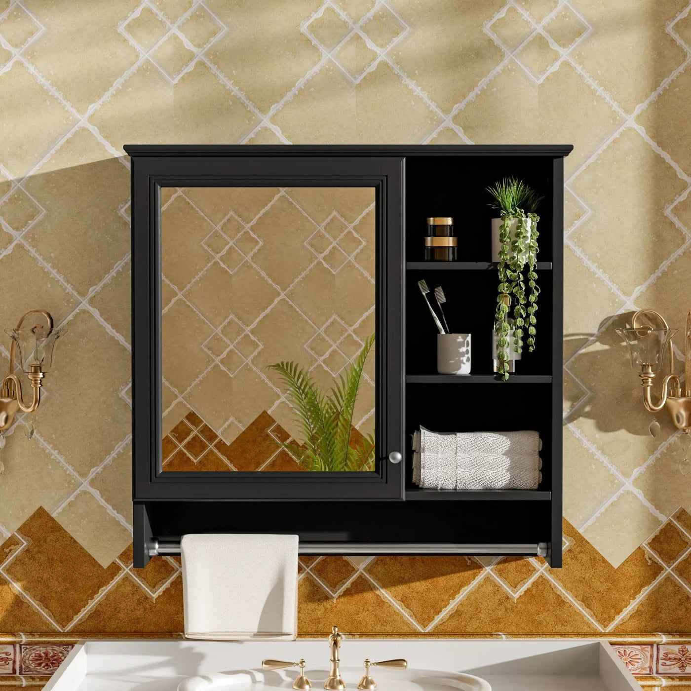 Wall Mount 2 In 1 Mirror Cabinet With Adjustable Shelf, Soft-Closing Hinges by Unique Piece Furniture