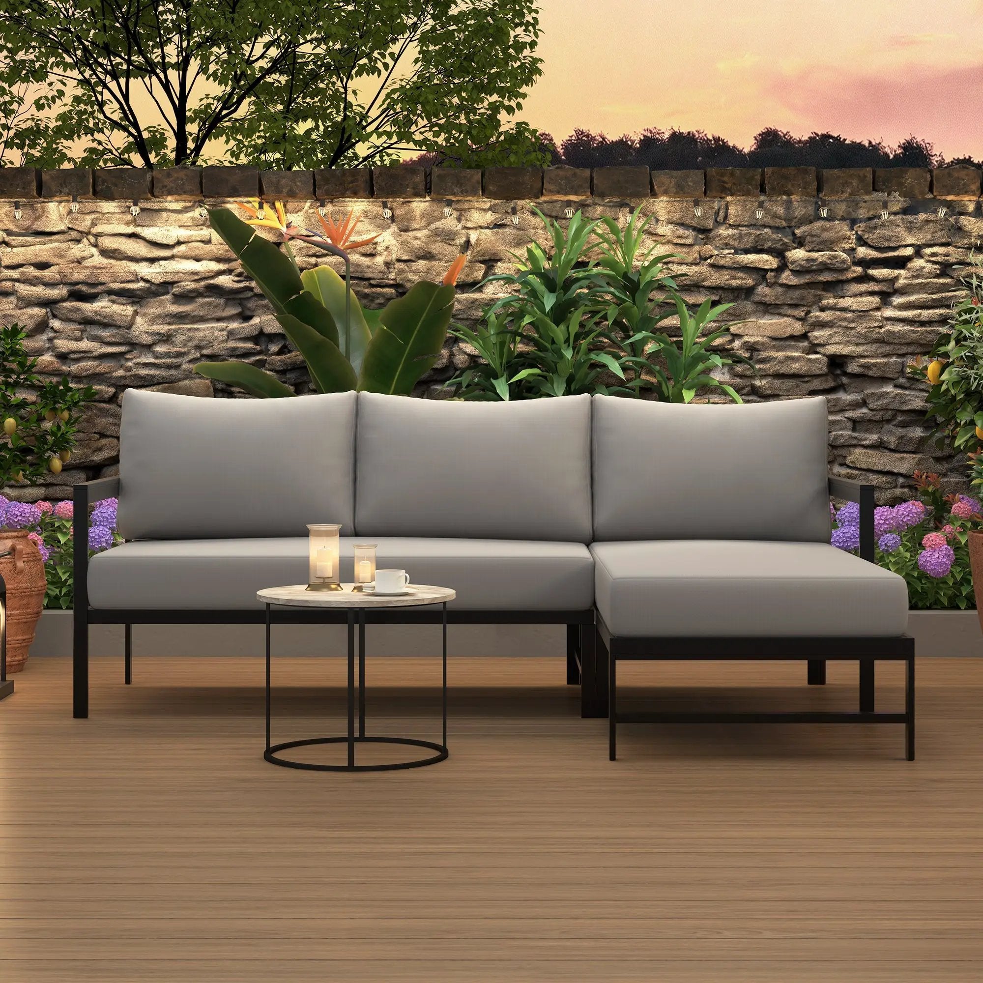 U_style Outdoor L-Shaped Sofa with Iron Frame and Ultra-Thick Cushions by HouseOfZazla