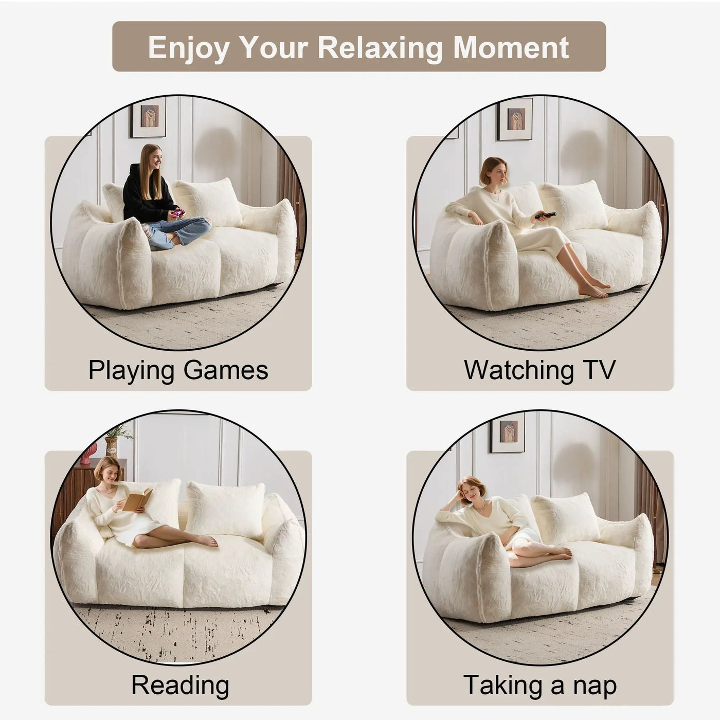Giant Bean Bag Couch, Ultra Soft Fluffy Loveseat For Living Room by Unique Piece Furniture
