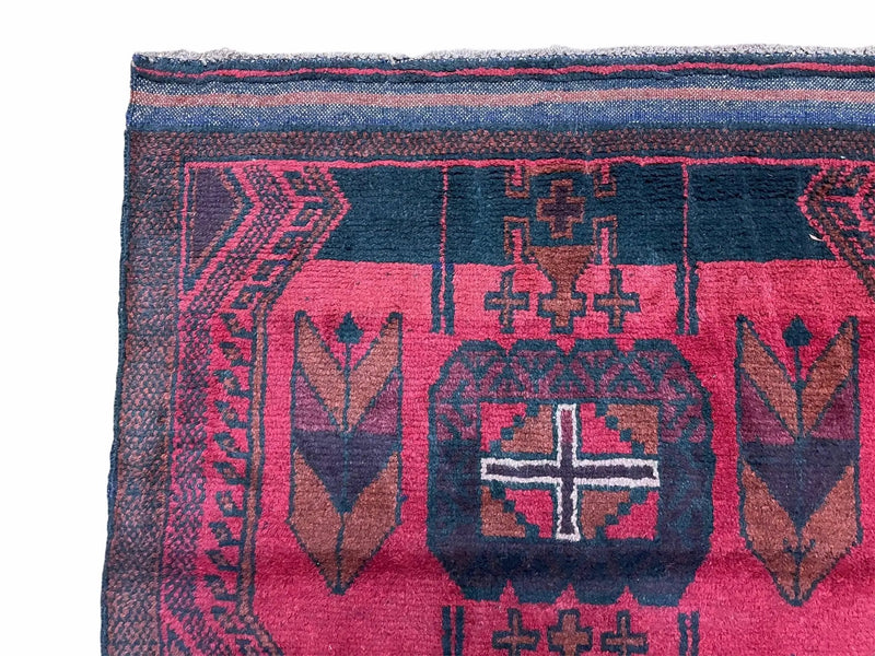 2' 10" X 4'6" Vintage Handmade Tribal Wool Rug Balouchi Rug Afghan Rug Red Black by Jewel Rugs