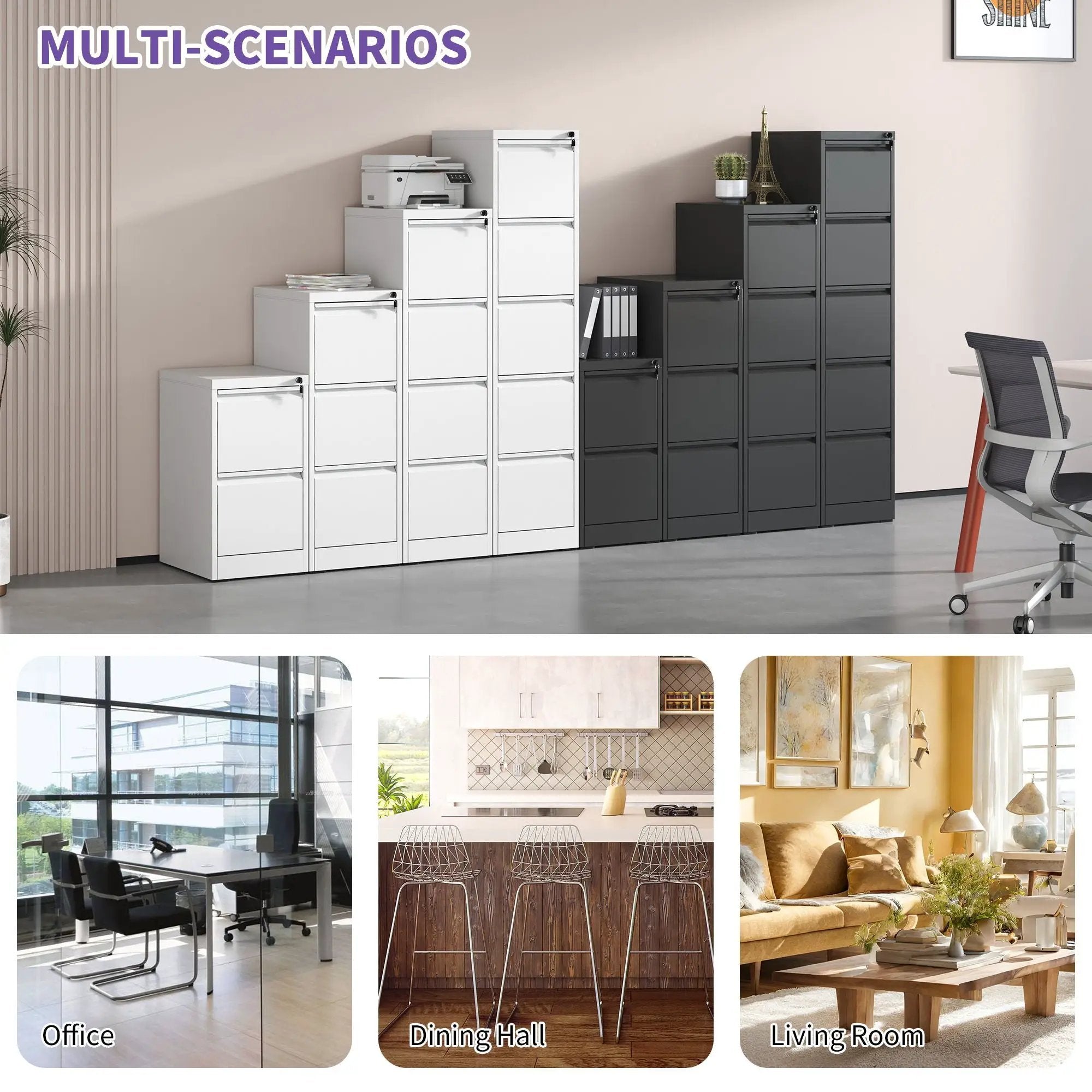Steel Drawer Vertical File Cabinet With Lock For A4 Legal / Letter Size by Unique Piece Furniture
