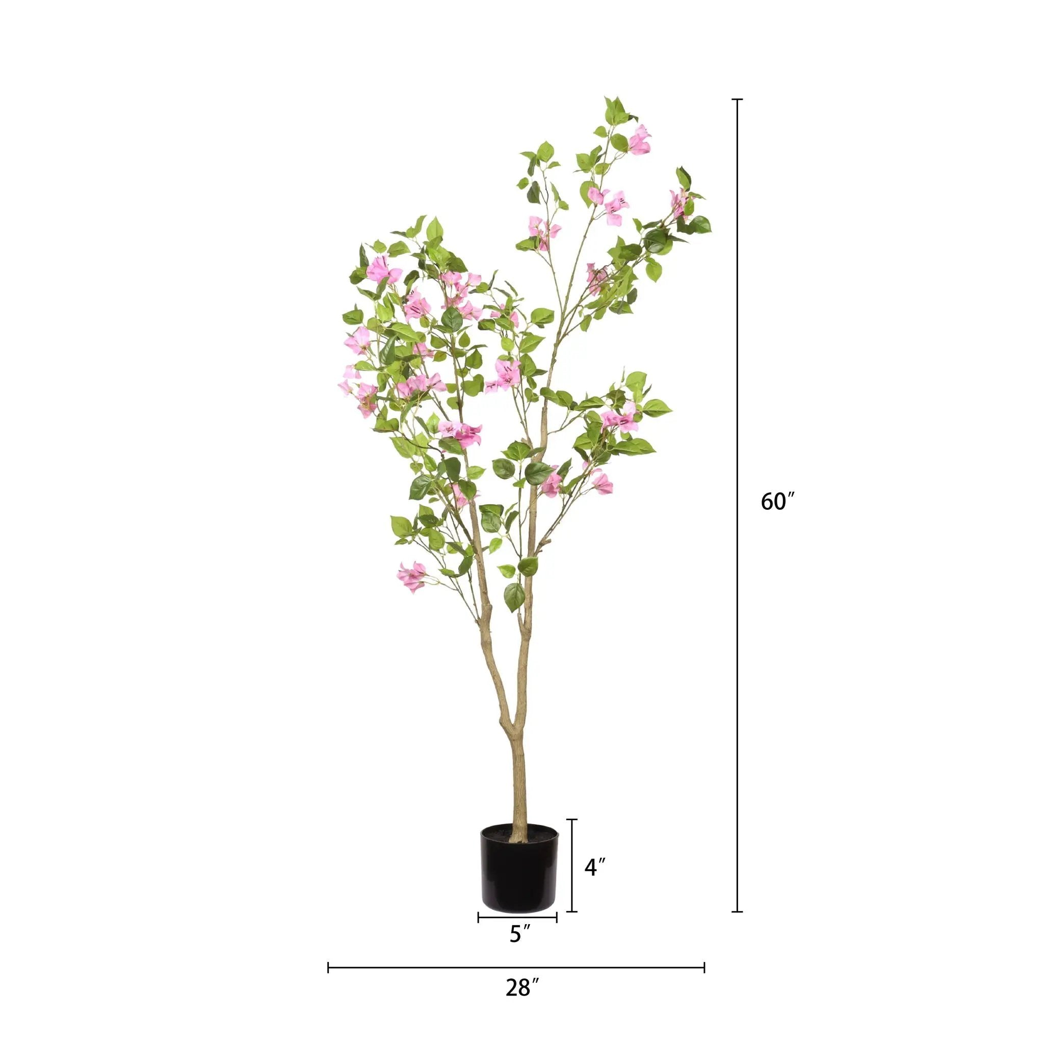 Artificial Bougainvillea Tree, Realistic Faux Plant In Pot, Indoor Decor For Home - Baby Pink / Green Leaf by Unique Piece Furniture