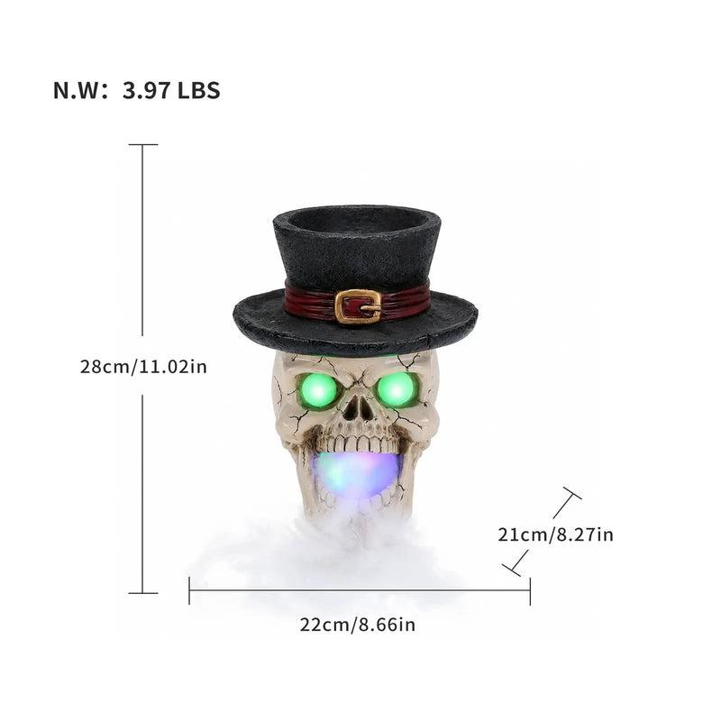 LED Light-Up Skull with Top Hat & Mist Maker by HouseOfZazla