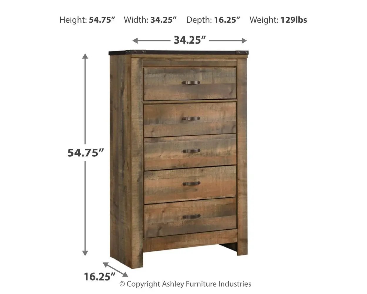 Trinell - Five Drawer Chest - Brown by Unique Piece Furniture