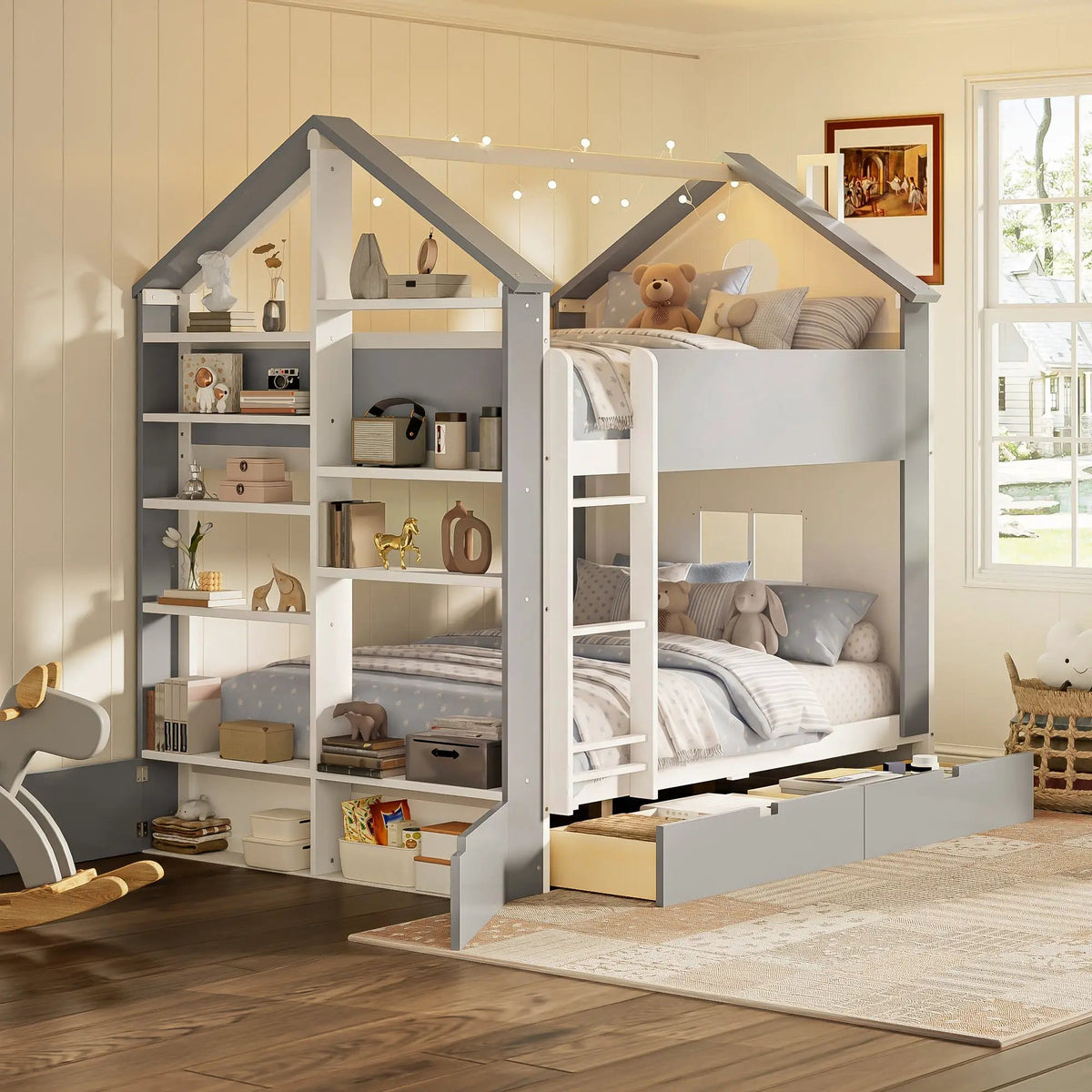 Full Size Bunk Bed with Storage Drawers & Shelves by HouseOfZazla