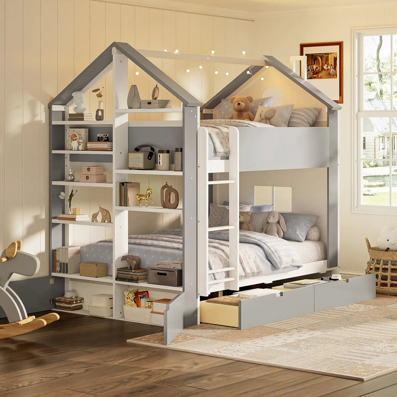 Full Size Bunk Bed with Storage Drawers & Shelves by HouseOfZazla