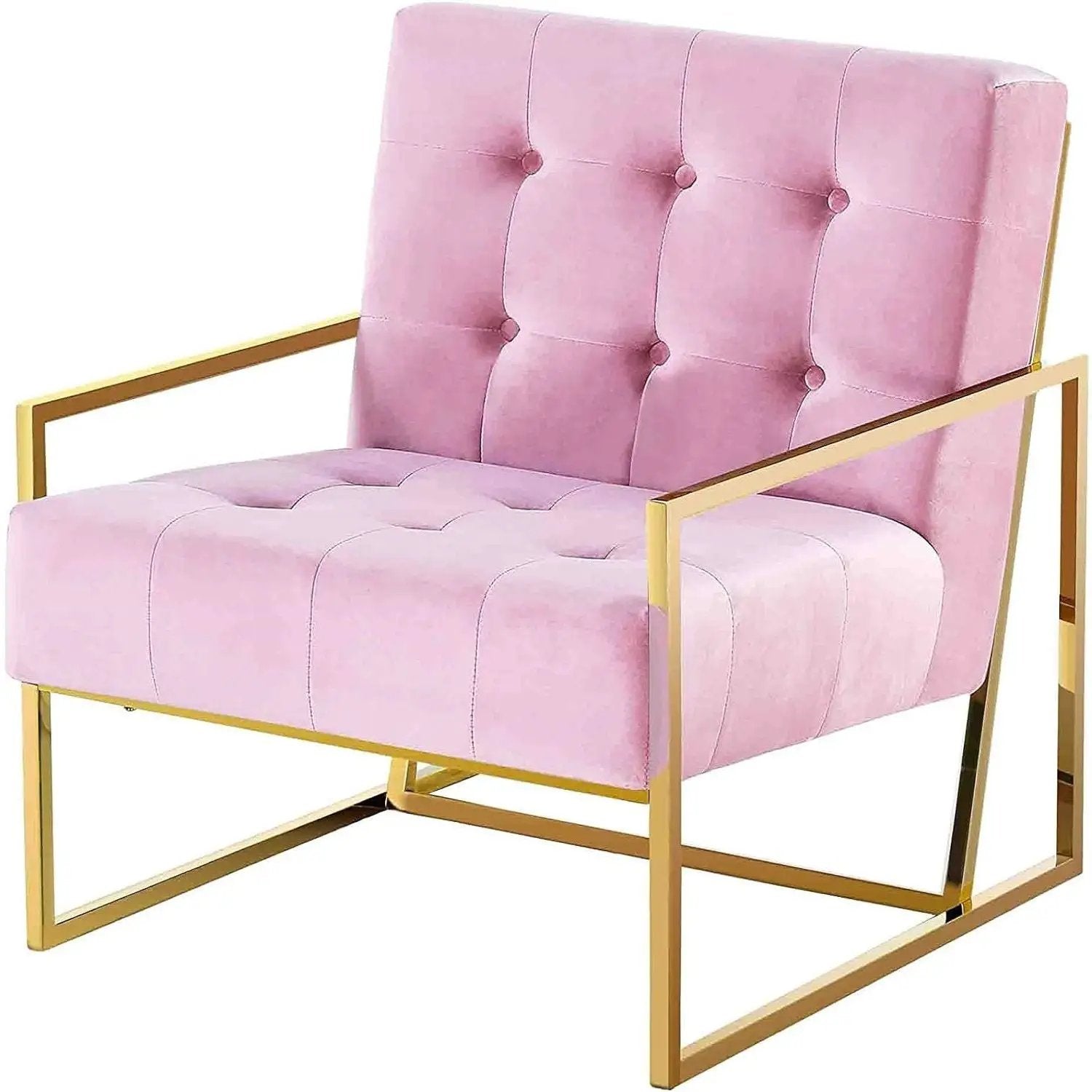 Tufted Accent Armchair With Frame For Living Room - Pink / Gold by Unique Piece Furniture
