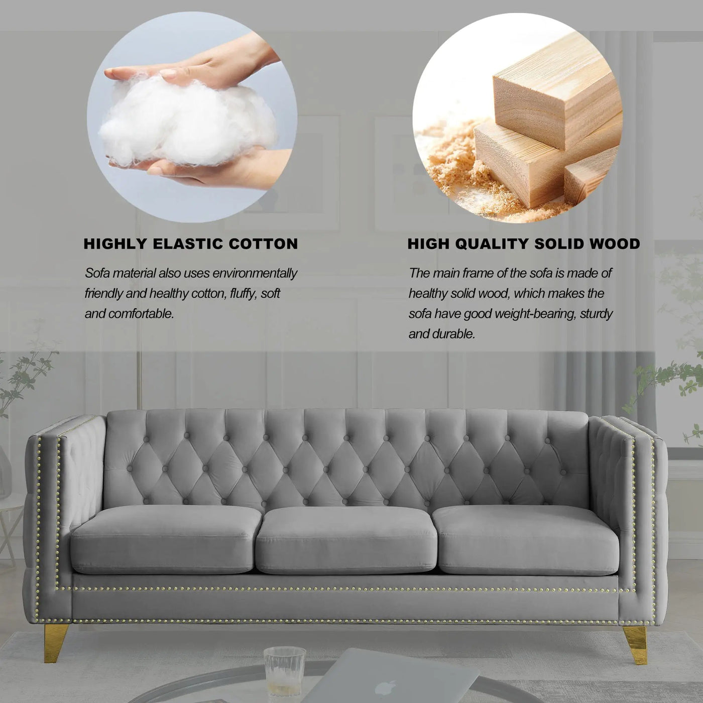 Upholstered Couch Sofa With Button Tufting For Living Room by HouseOfZazla