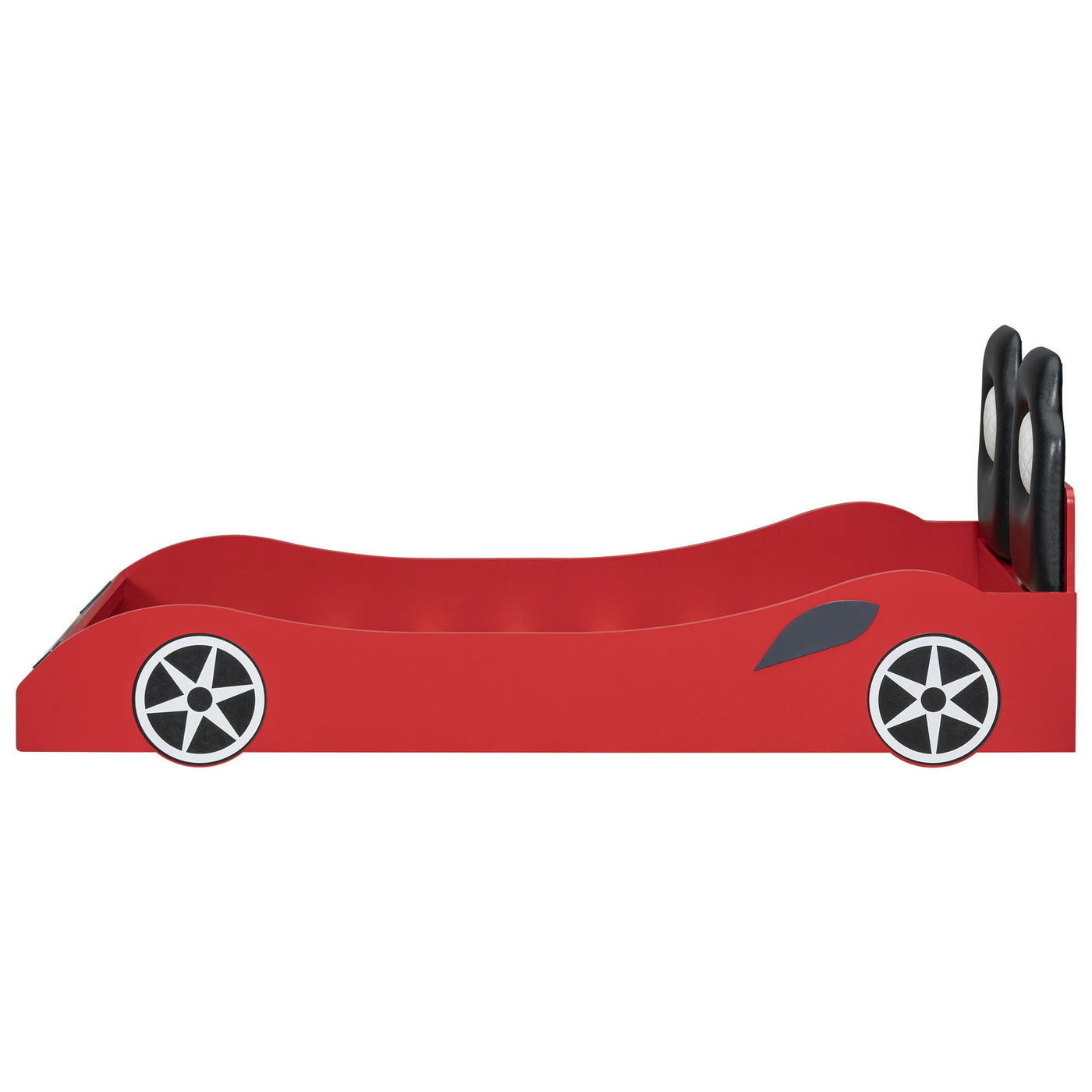 Race Car Shaped Platform Bed With LED And Upholstered Backrest In by HouseOfZazla