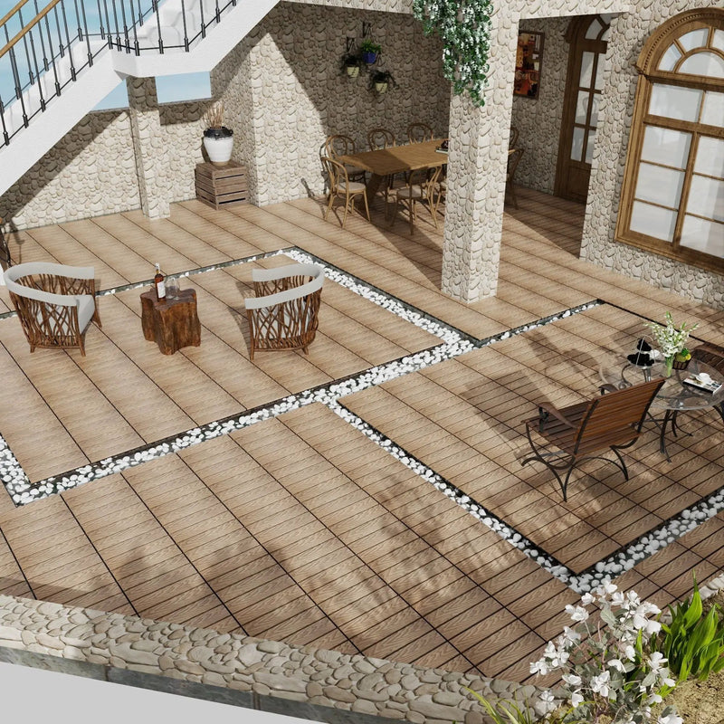 Patio Deck Tiles, Interlocking Diy Flooring For Indoor / Outdoor Use (Set of 22) - Teak by HouseOfZazla