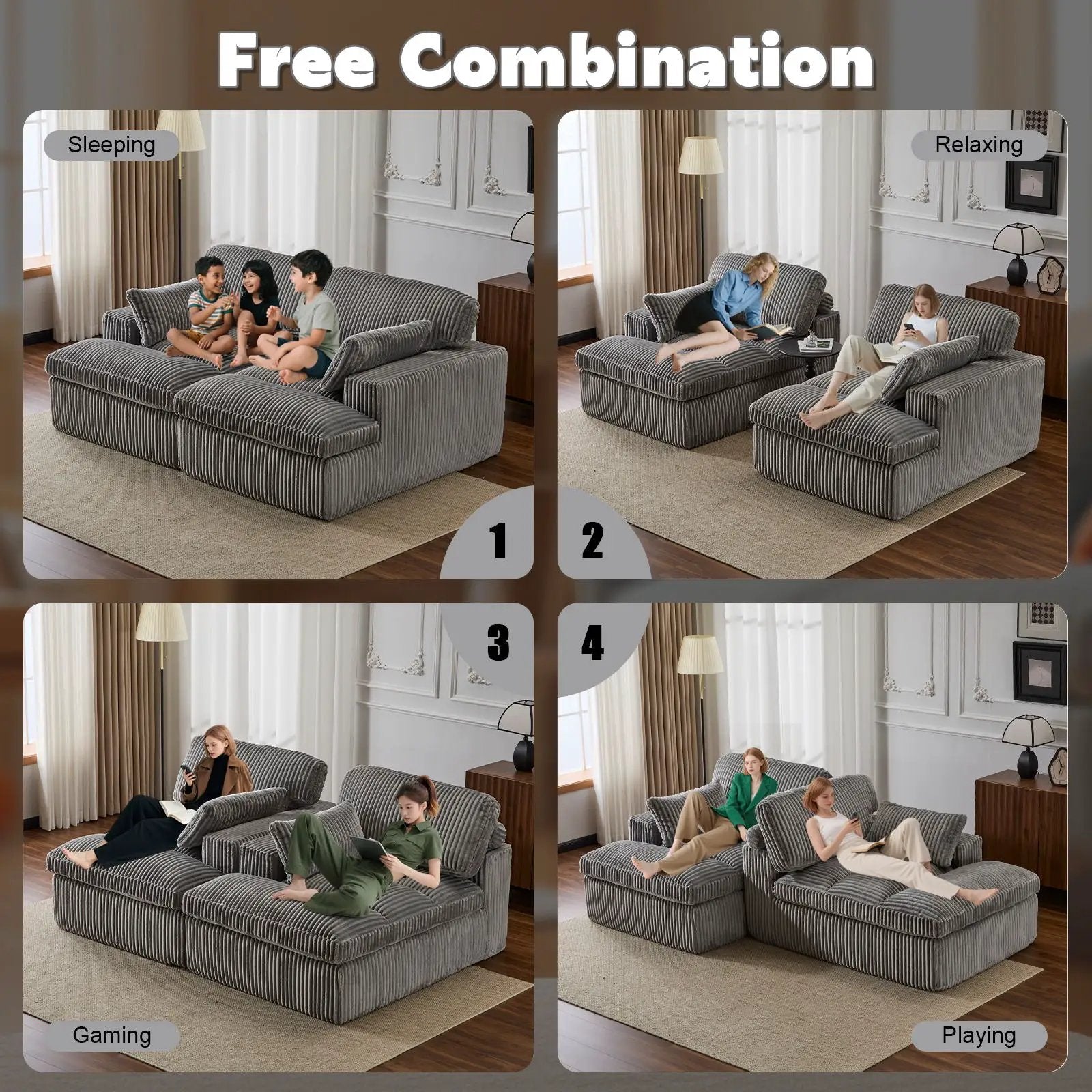 Double Chaise Lounge Chair, Oversized Upholstered Sleeper Cloud Couch by Unique Piece Furniture
