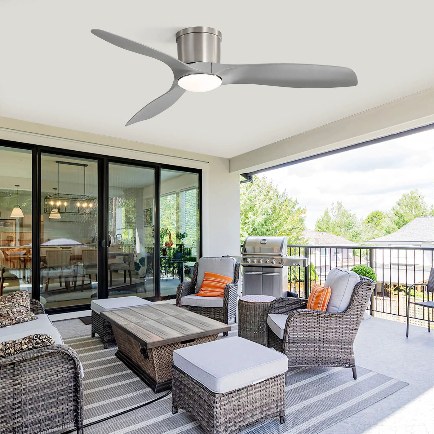 Flush Mount Ceiling Fan With Dimmable LED Light, 3 Blades, Reversible DC Motor Blades For Living Room by Unique Piece Furniture
